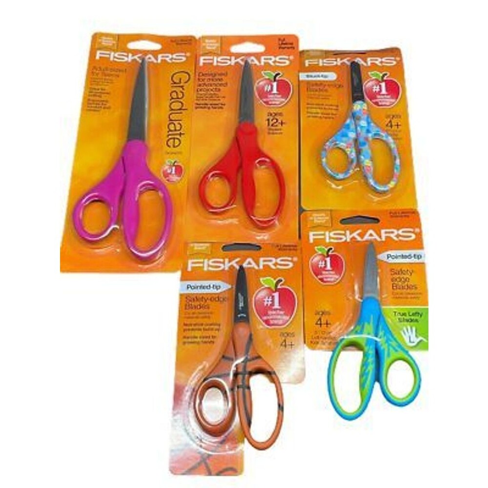 LOT 5 Fiskars Student 8"- 7"- 5" Scissors with Comfort Grip